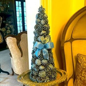 NWT Lavish Home 24” Blue Pinecone Holiday Tree with Bow